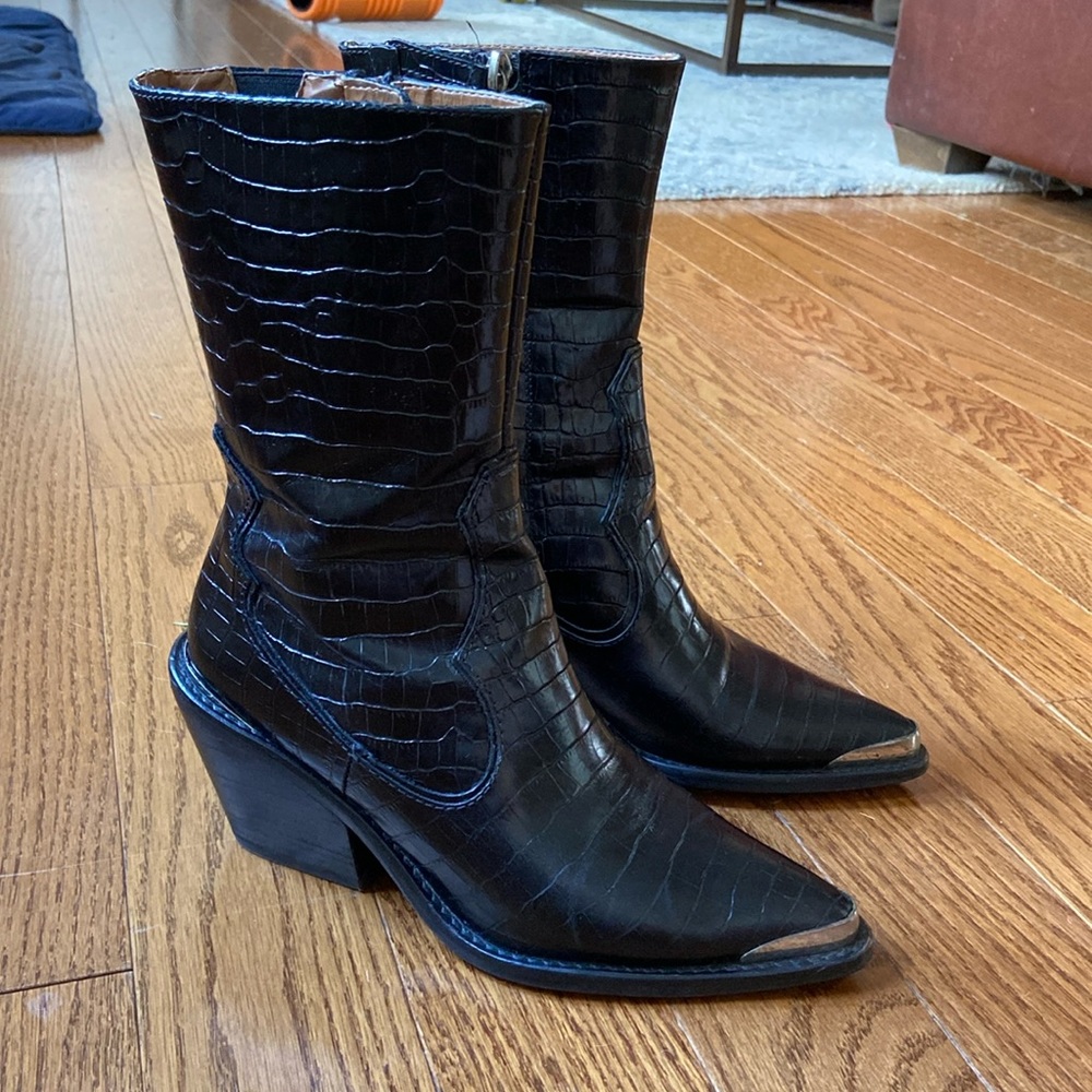 Zara Leather Cowboy Boots